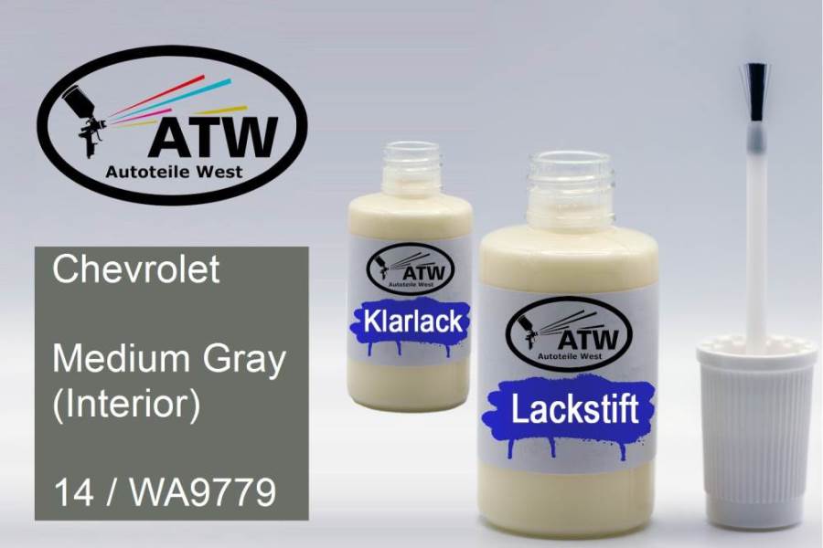 Chevrolet, Medium Gray (Interior), 14 / WA9779: 20ml Lackstift + 20ml Klarlack - Set, von ATW Autoteile West.